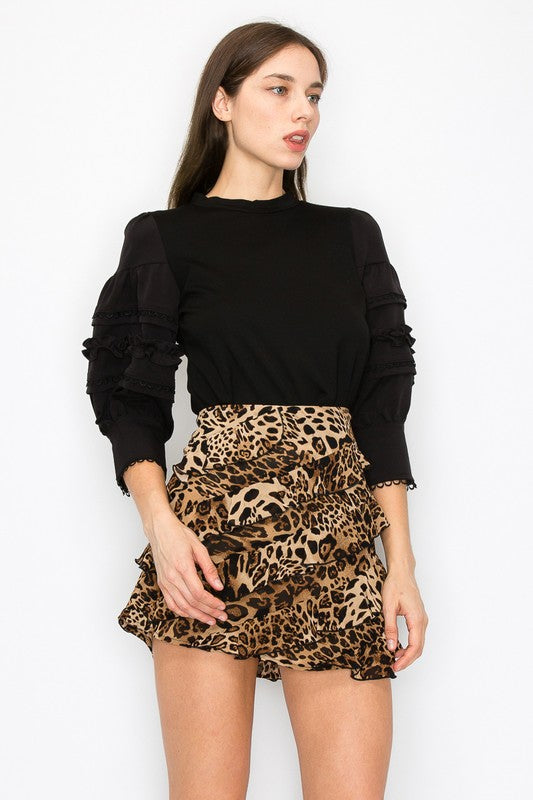 Puff Sleeve Mini Ruffle Detail Top