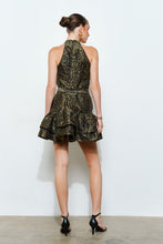Load image into Gallery viewer, Metallic Floral Halter Tiered Mini Dress