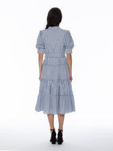 Load image into Gallery viewer, GRACIA-Contrast Striped Tie-Belted High Neck Dress