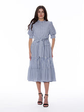 Load image into Gallery viewer, GRACIA-Contrast Striped Tie-Belted High Neck Dress