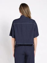 Load image into Gallery viewer, GRACIA-Stitched Denim Short Sleeved Button-Down Top &amp; Pants Set