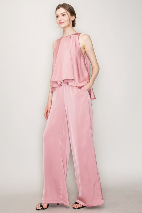 Overlap Top Satin Jumpsuit