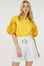 Load image into Gallery viewer, Ruffled Puff Sleeve Button Down Blouse