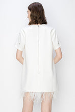 Load image into Gallery viewer, Short Sleeve Jeweled Feather Hem Mini Dress