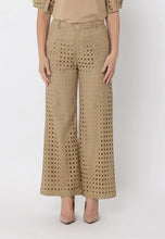 Load image into Gallery viewer, Eyelet sleeve and solid body crew neck top &amp; eyelet embroidered wide-Leg pants set