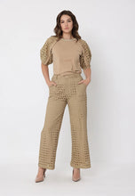 Load image into Gallery viewer, Eyelet sleeve and solid body crew neck top &amp; eyelet embroidered wide-Leg pants set