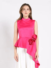 Load image into Gallery viewer, GRACIA-Flower Applique Sleeveless Asymmetrical Top