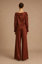 Load image into Gallery viewer, Long Sleeve Satin Off-Shoulder Top &amp; Pant Set