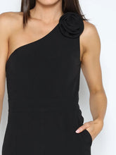 Load image into Gallery viewer, GRACIA-One Shoulder Flower Detail Wide Leg Jumpsuit