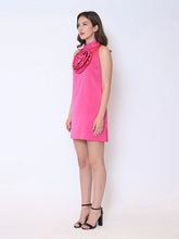 Load image into Gallery viewer, GRACIA-Satin Flower Applique Halter Mini Dress