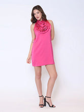 Load image into Gallery viewer, GRACIA-Satin Flower Applique Halter Mini Dress