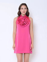 Load image into Gallery viewer, GRACIA-Satin Flower Applique Halter Mini Dress