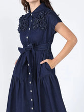 Load image into Gallery viewer, GRACIA-Denim Short sleeve chest ruffle work belt dress