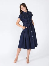 Load image into Gallery viewer, GRACIA-Denim Short sleeve chest ruffle work belt dress