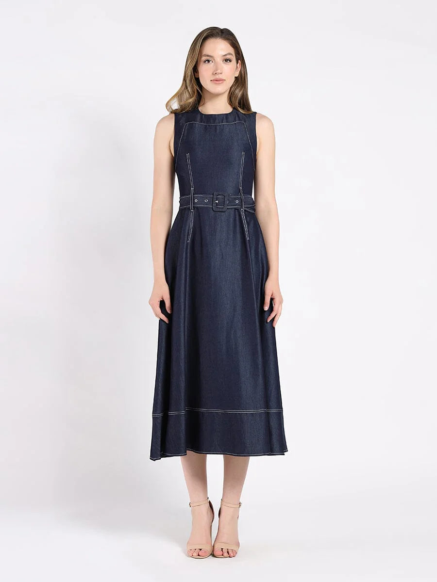 gracia fashion dresses GRACIA-Denim Sleeveless Long Dress With Belt – Tallulah Boutique PR NEWMD-EOFY-25 Color:ROSE PINK it offers refined Come On Over Navy