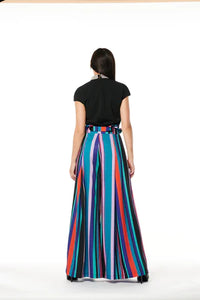 GRACIA-Tie-Waist Wide Leg Striped Paper Bag Pants