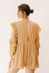 Striped Eyelet Ruffled Romper