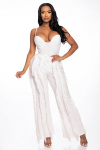 Satin Fringe Satin Jogger Pant Set