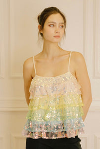 Rainbow Sequin Ruffle Top