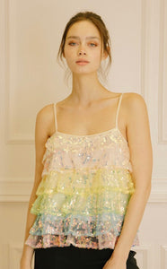 Rainbow Sequin Ruffle Top