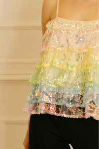 Rainbow Sequin Ruffle Top