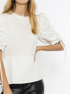 GRACIA-Shirring Detail with Side Sleeves Top